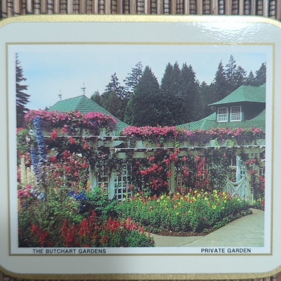 Vintage Cork Back Coasters Set-6 Butchart Gardens Scenes Canada Original Box - Picture 8 of 13